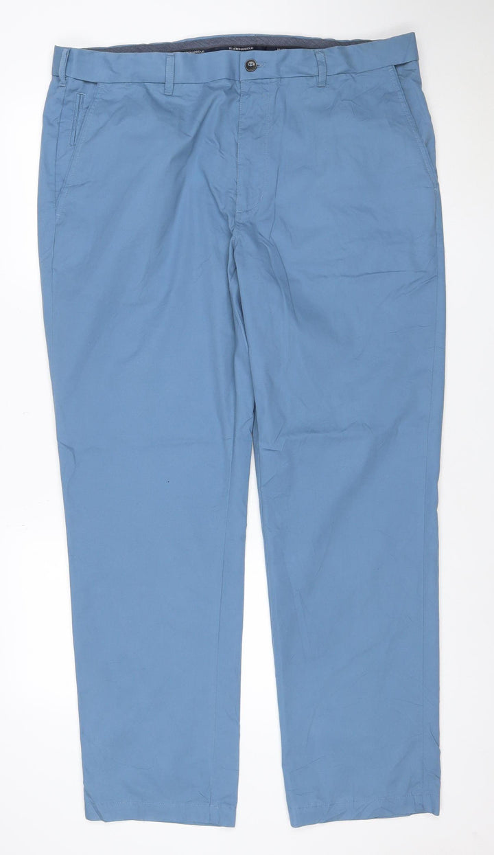 Marks and Spencer Blue Harbour Men's Blue Chino Trousers 40x31 Regular Fit