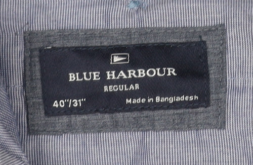 Marks and Spencer Blue Harbour Men's Blue Chino Trousers 40x31 Regular Fit