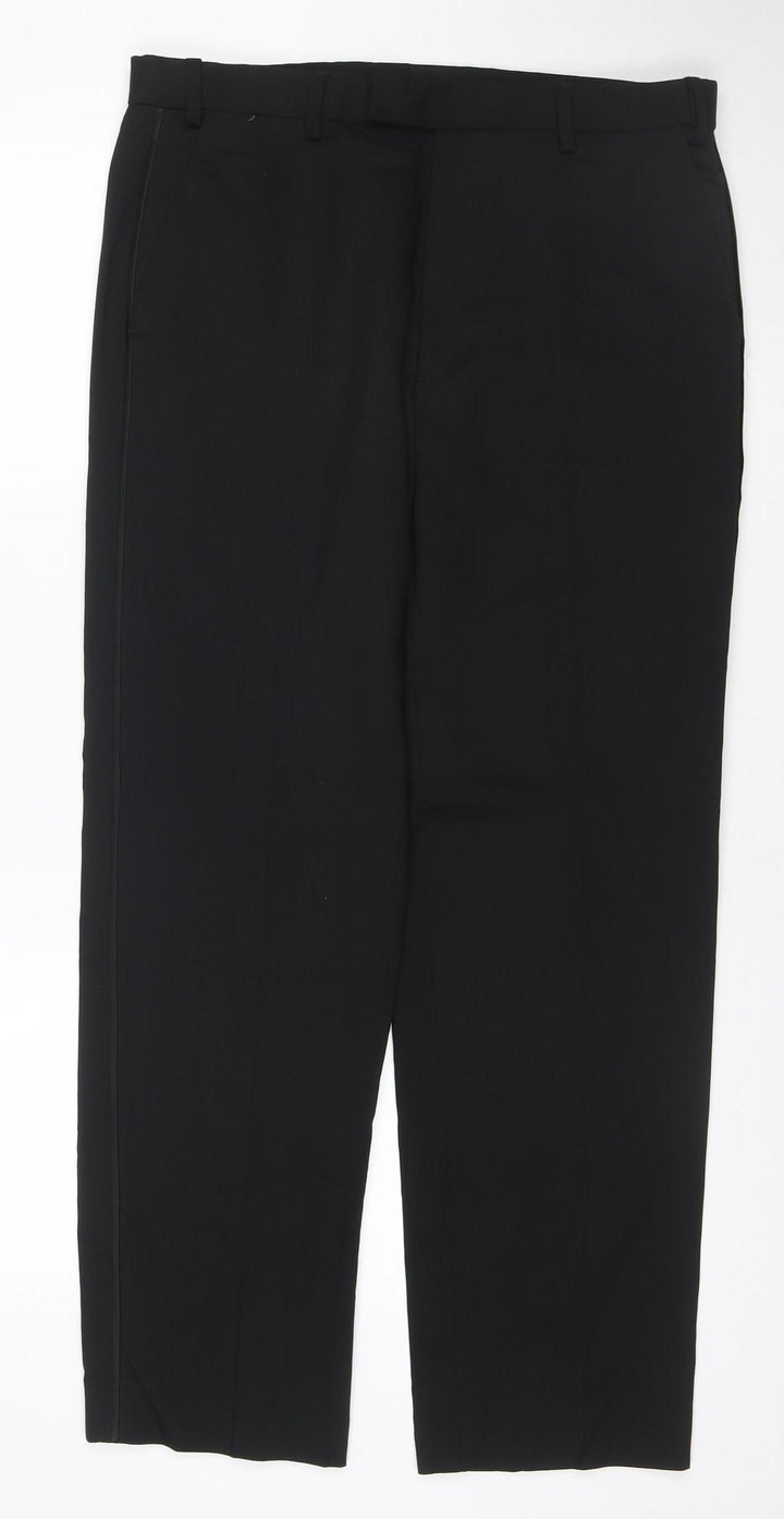 Marks and Spencer Men's Black Wool Blend Regular Fit Dress Pants 34W 31L