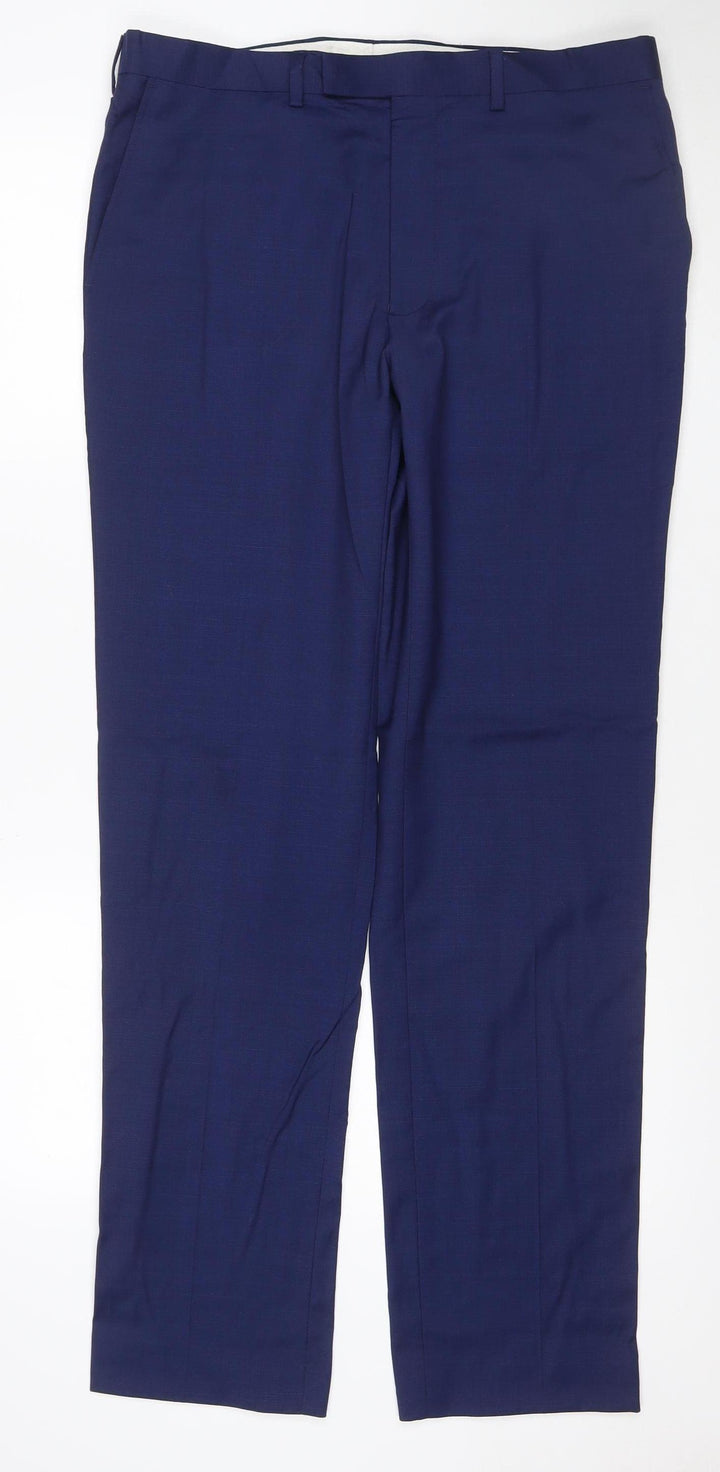 Marks and Spencer Men's Blue Wool Blend Tailored Dress Trousers 34W 33L