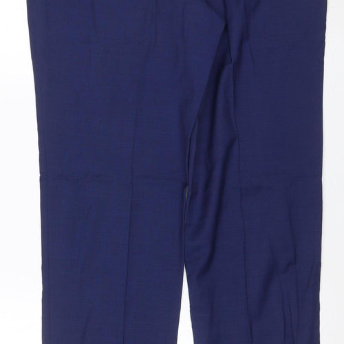 Marks and Spencer Men's Blue Wool Blend Tailored Dress Trousers 34W 33L