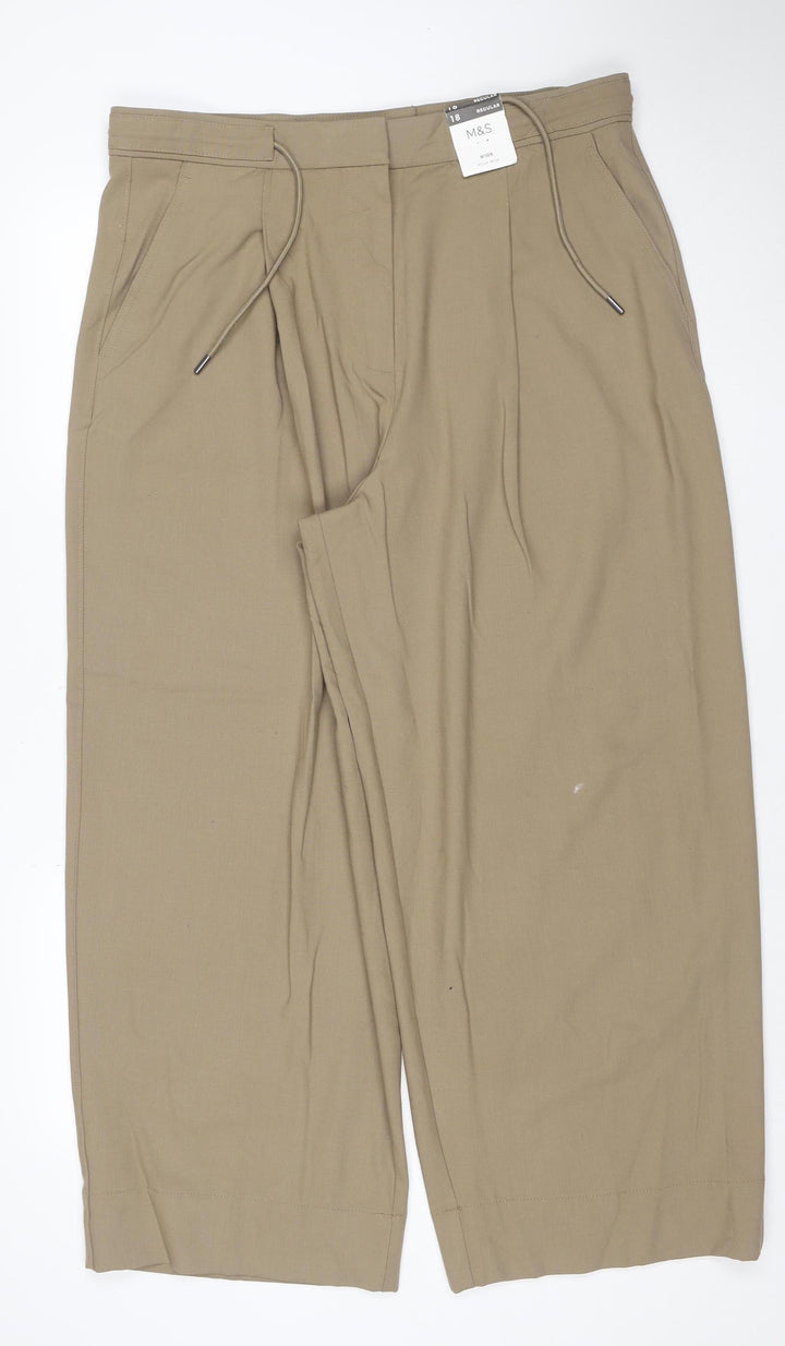 Marks and Spencer Women Beige Size 18 Regular Wide-Leg Trousers