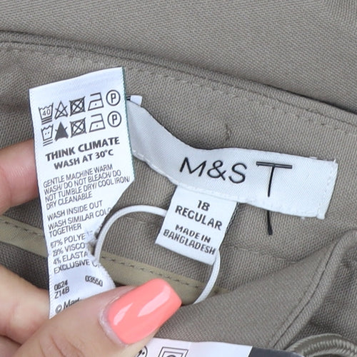 Marks and Spencer Women Beige Size 18 Regular Wide-Leg Trousers