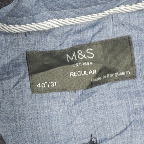 Marks and Spencer Mens Navy Regular Fit Dress Trousers 40W 31L
