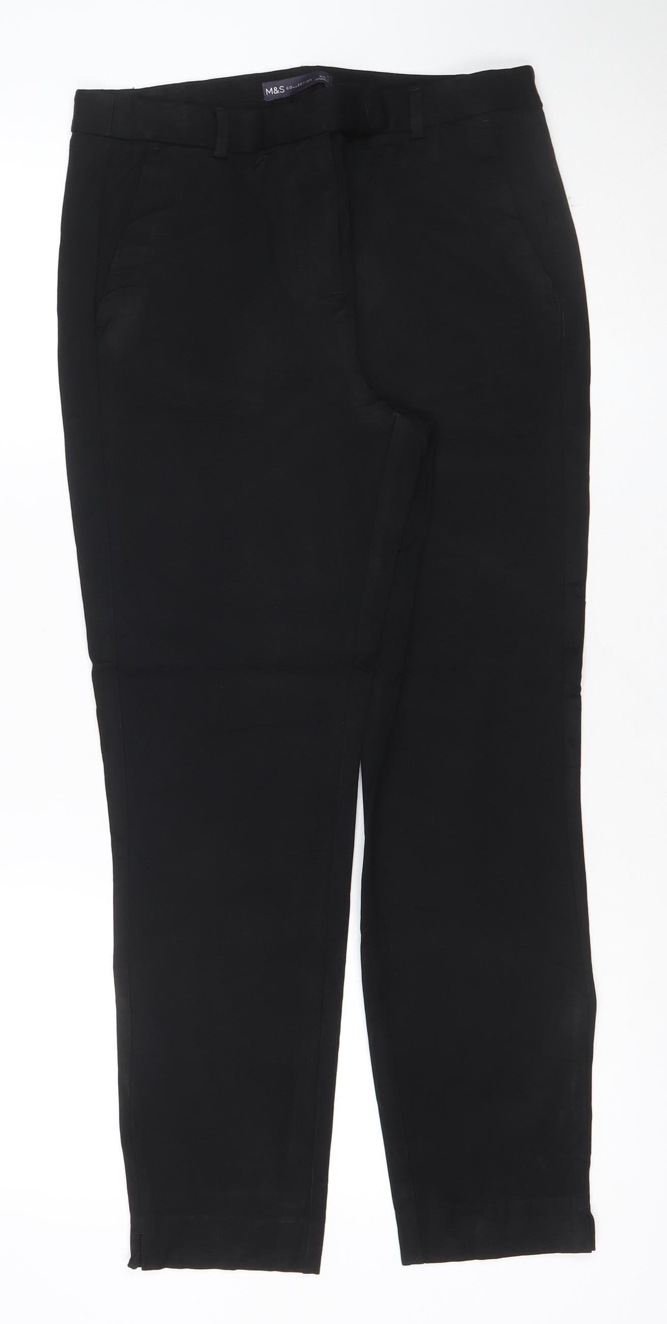 Marks and Spencer Womens Black Stretch Straight Trousers Size 12