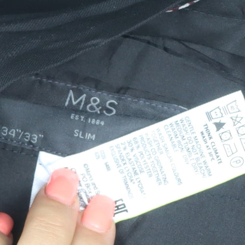 Marks and Spencer Men's Black Slim Fit Dress Trousers 34x33