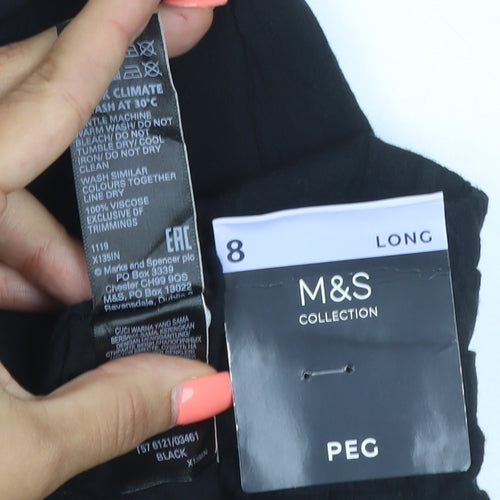 Marks and Spencer Women’s Black Size 8 Long Peg Trousers Viscose