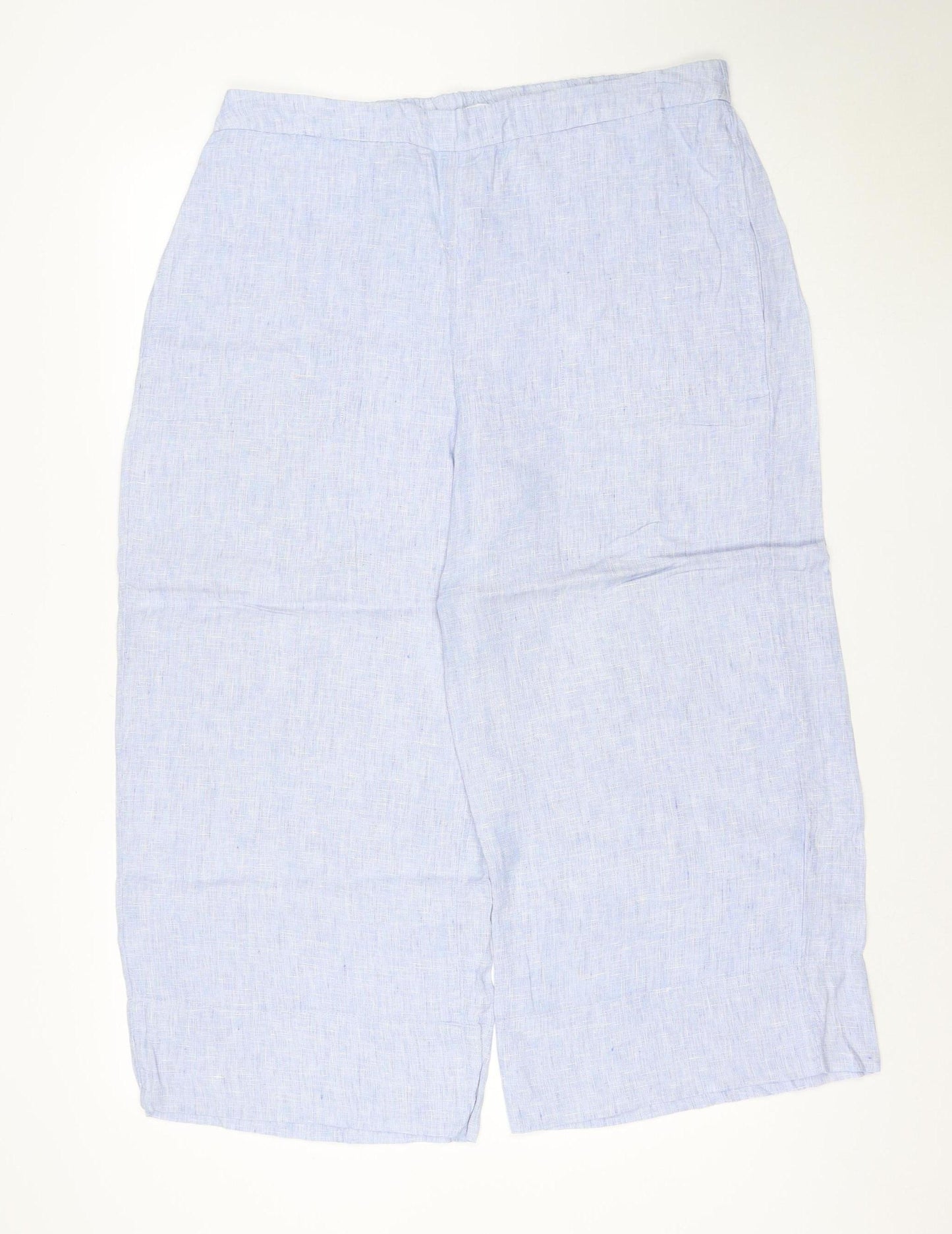 The White Company Women's Blue Linen Wide-Leg Trousers Size 16