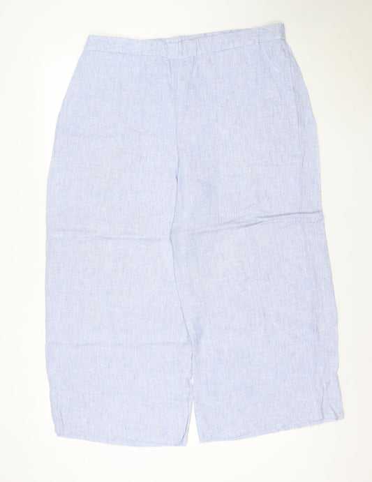 The White Company Women's Blue Linen Wide-Leg Trousers Size 16
