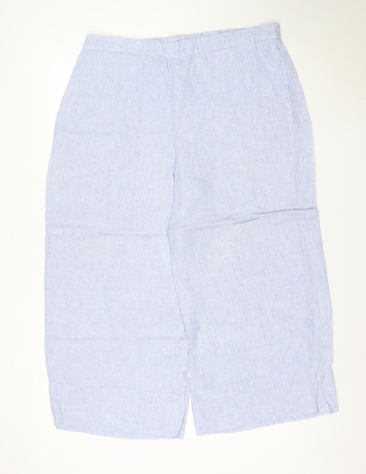 The White Company Women's Blue Linen Wide-Leg Trousers Size 16