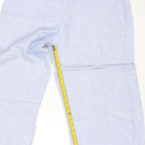 The White Company Women's Blue Linen Wide-Leg Trousers Size 16