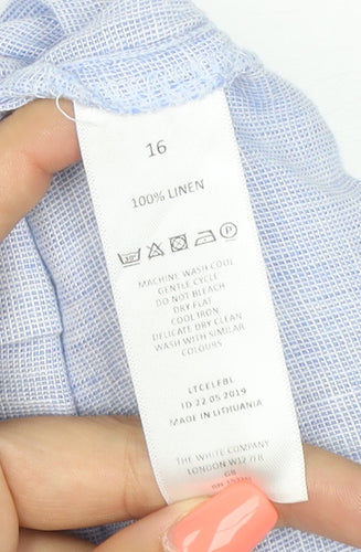 The White Company Women's Blue Linen Wide-Leg Trousers Size 16