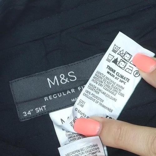Marks and Spencer Men's Black 34S Regular Fit Dress Trousers
