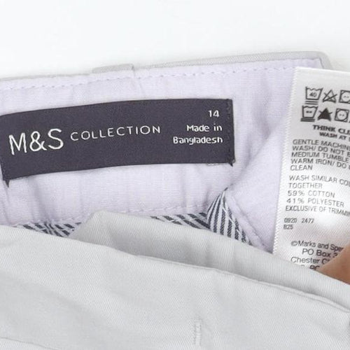Marks and Spencer Women Grey Chino Trousers Size 14 Cotton Blend