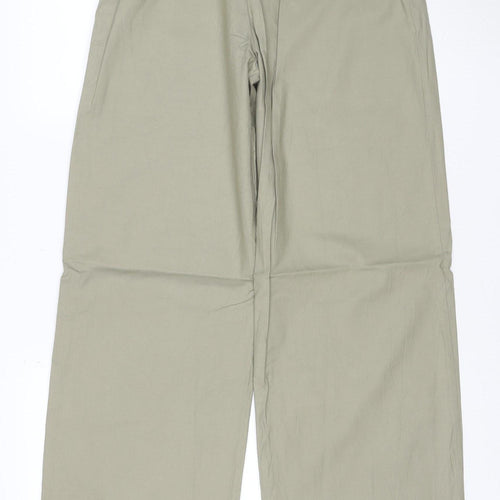 Pull & Bear Men's Beige Wide-Leg Viscose Cotton Trousers Size S