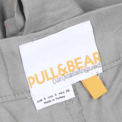 Pull & Bear Men's Beige Wide-Leg Viscose Cotton Trousers Size S