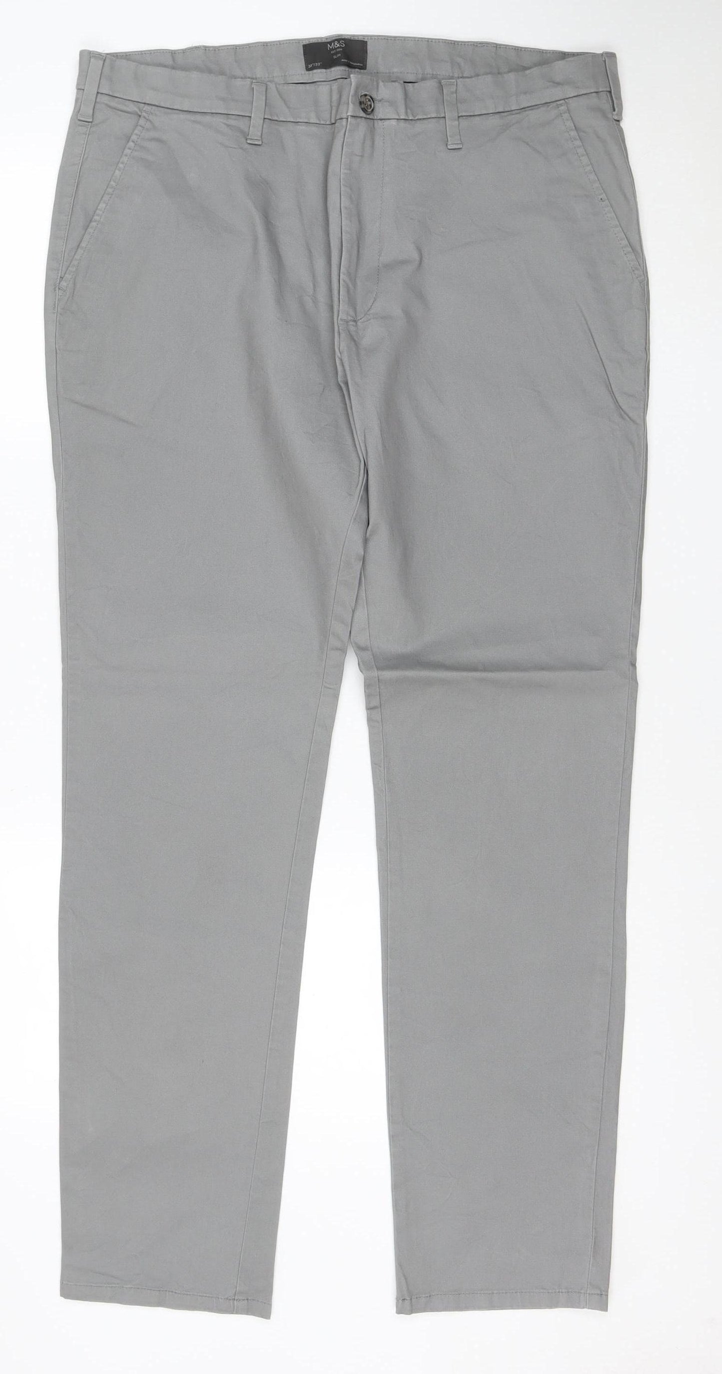 Marks and Spencer Men’s Grey Slim Fit Chino Trousers 38x33