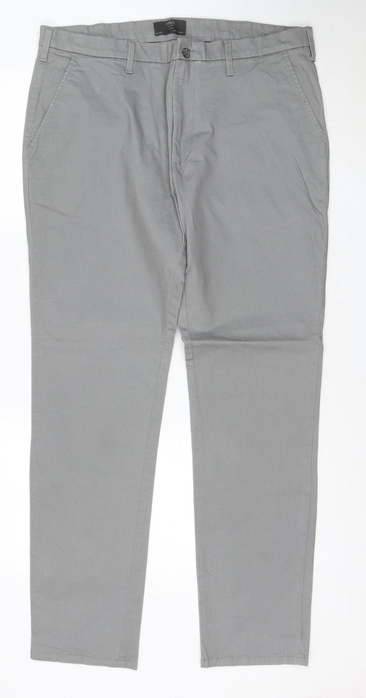 Marks and Spencer Men’s Grey Slim Fit Chino Trousers 38x33