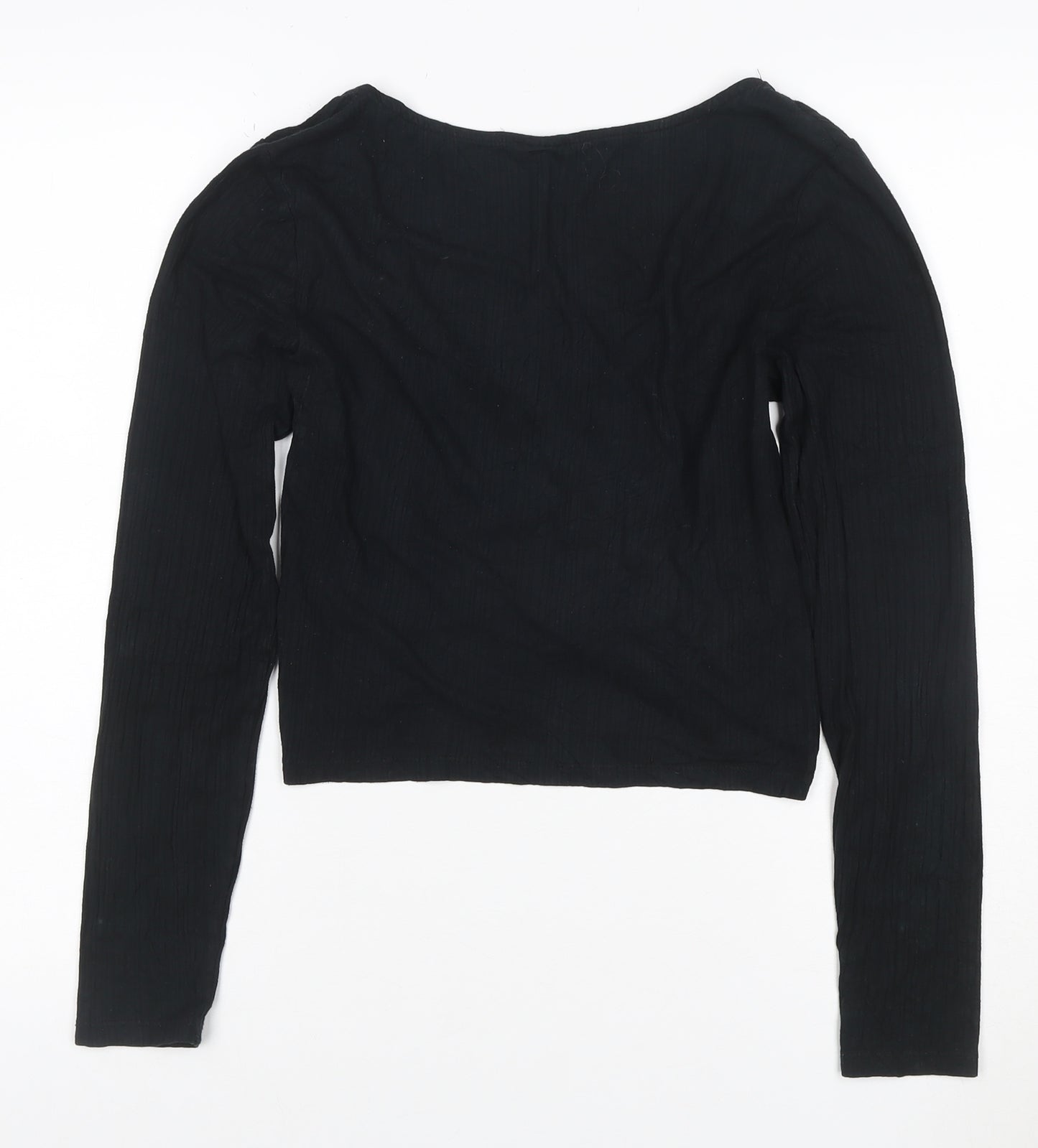 Urban Outfitters Women’s Black Cropped Long Sleeve Ruched V-Neck Top L