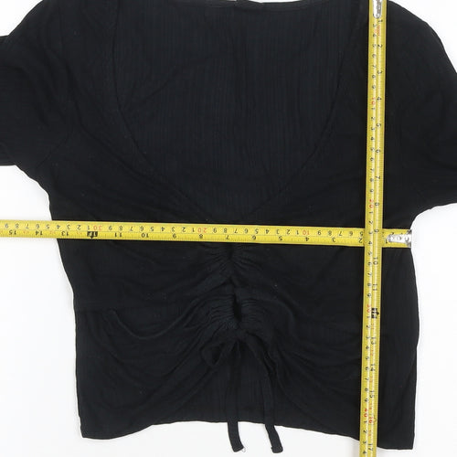 Urban Outfitters Women’s Black Cropped Long Sleeve Ruched V-Neck Top L