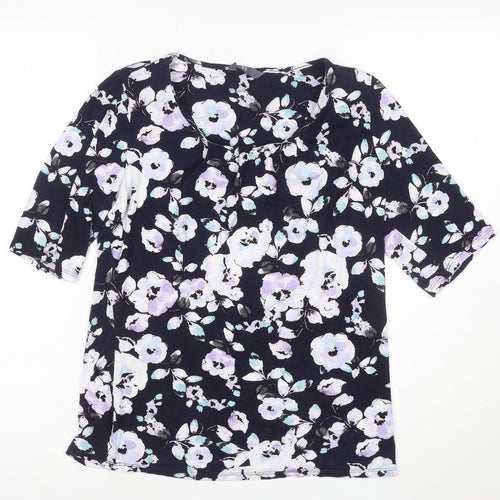 BHS Women's Navy Floral Jersey T-Shirt Size 12 Short Sleeve