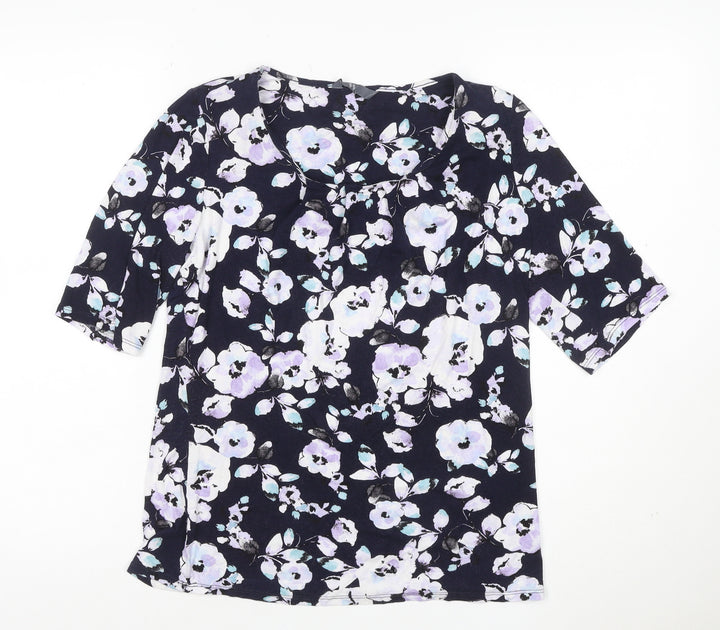 BHS Women's Navy Floral Jersey T-Shirt Size 12 Short Sleeve