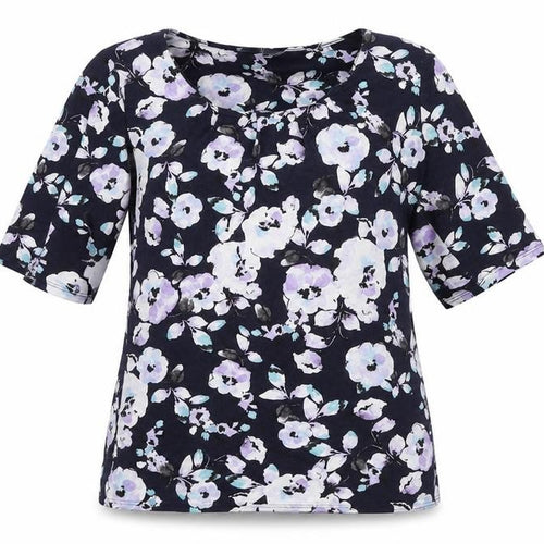 BHS Women's Navy Floral Jersey T-Shirt Size 12 Short Sleeve