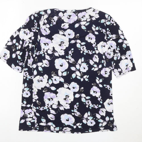 BHS Women's Navy Floral Jersey T-Shirt Size 12 Short Sleeve