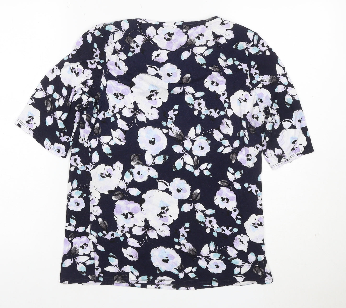 BHS Women's Navy Floral Jersey T-Shirt Size 12 Short Sleeve