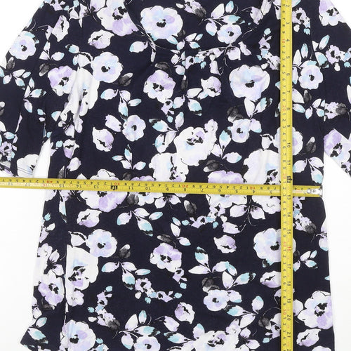 BHS Women's Navy Floral Jersey T-Shirt Size 12 Short Sleeve