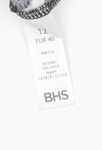 BHS Women's Navy Floral Jersey T-Shirt Size 12 Short Sleeve