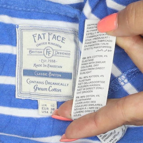 Fat Face Women Blue Striped Long Sleeve Cotton Top Size 10