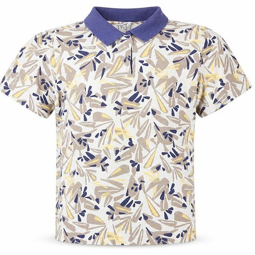 TIGI Wear Men's Beige Blue Patterned Short Sleeve Collared T-Shirt Size L Cotton Blend