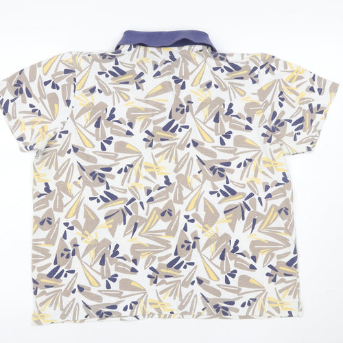 TIGI Wear Men's Beige Blue Patterned Short Sleeve Collared T-Shirt Size L Cotton Blend
