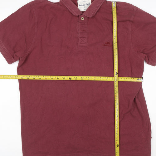 Weird Fish Mens Red Cotton Polo Shirt Size L Short Sleeve Casual