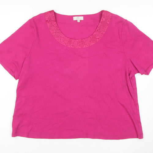 CC Petite Women's Pink Beaded Scoop Neck Cotton T-Shirt XL