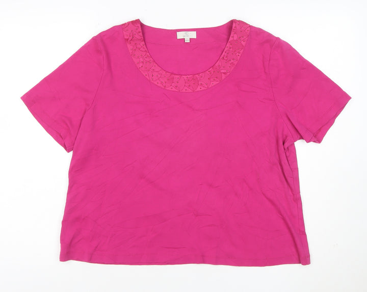 CC Petite Women's Pink Beaded Scoop Neck Cotton T-Shirt XL
