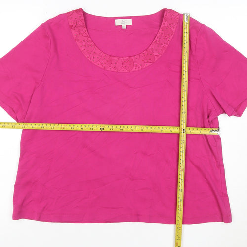 CC Petite Women's Pink Beaded Scoop Neck Cotton T-Shirt XL