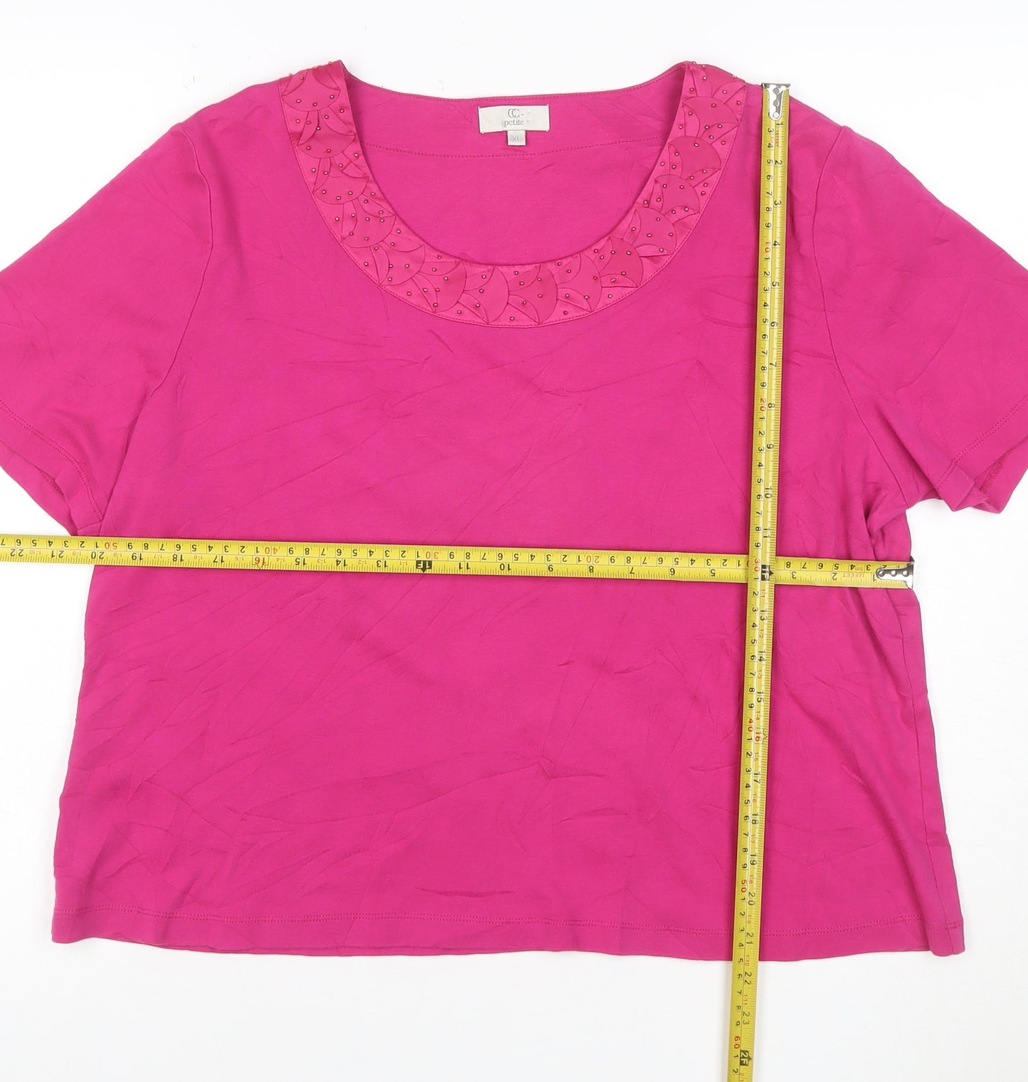 CC Petite Women's Pink Beaded Scoop Neck Cotton T-Shirt XL