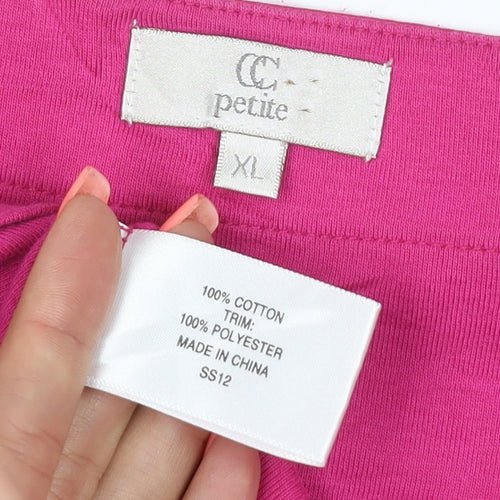 CC Petite Women's Pink Beaded Scoop Neck Cotton T-Shirt XL