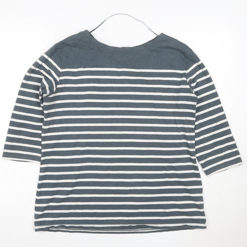 Seasalt Women Blue Striped 3/4 Sleeve Organic Cotton T-Shirt XL