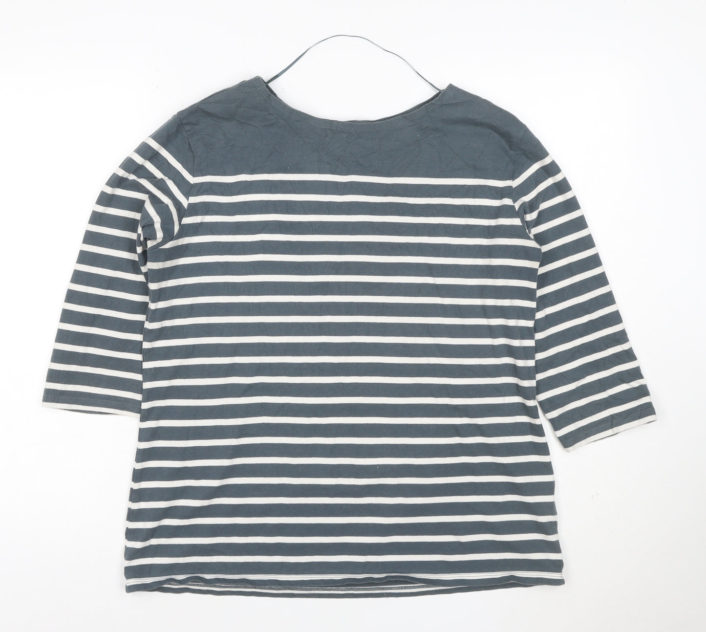 Seasalt Women Blue Striped 3/4 Sleeve Organic Cotton T-Shirt XL