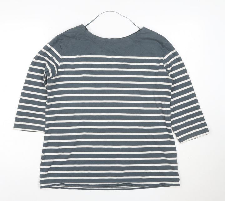 Seasalt Women Blue Striped 3/4 Sleeve Organic Cotton T-Shirt XL