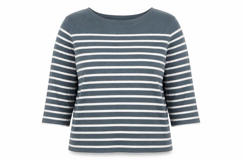 Seasalt Women Blue Striped 3/4 Sleeve Organic Cotton T-Shirt XL