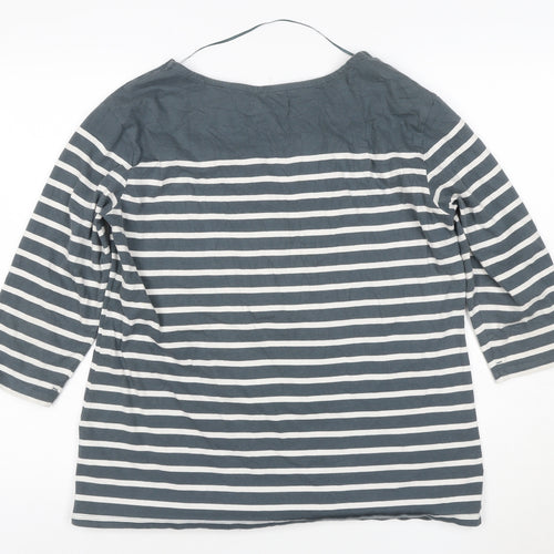 Seasalt Women Blue Striped 3/4 Sleeve Organic Cotton T-Shirt XL