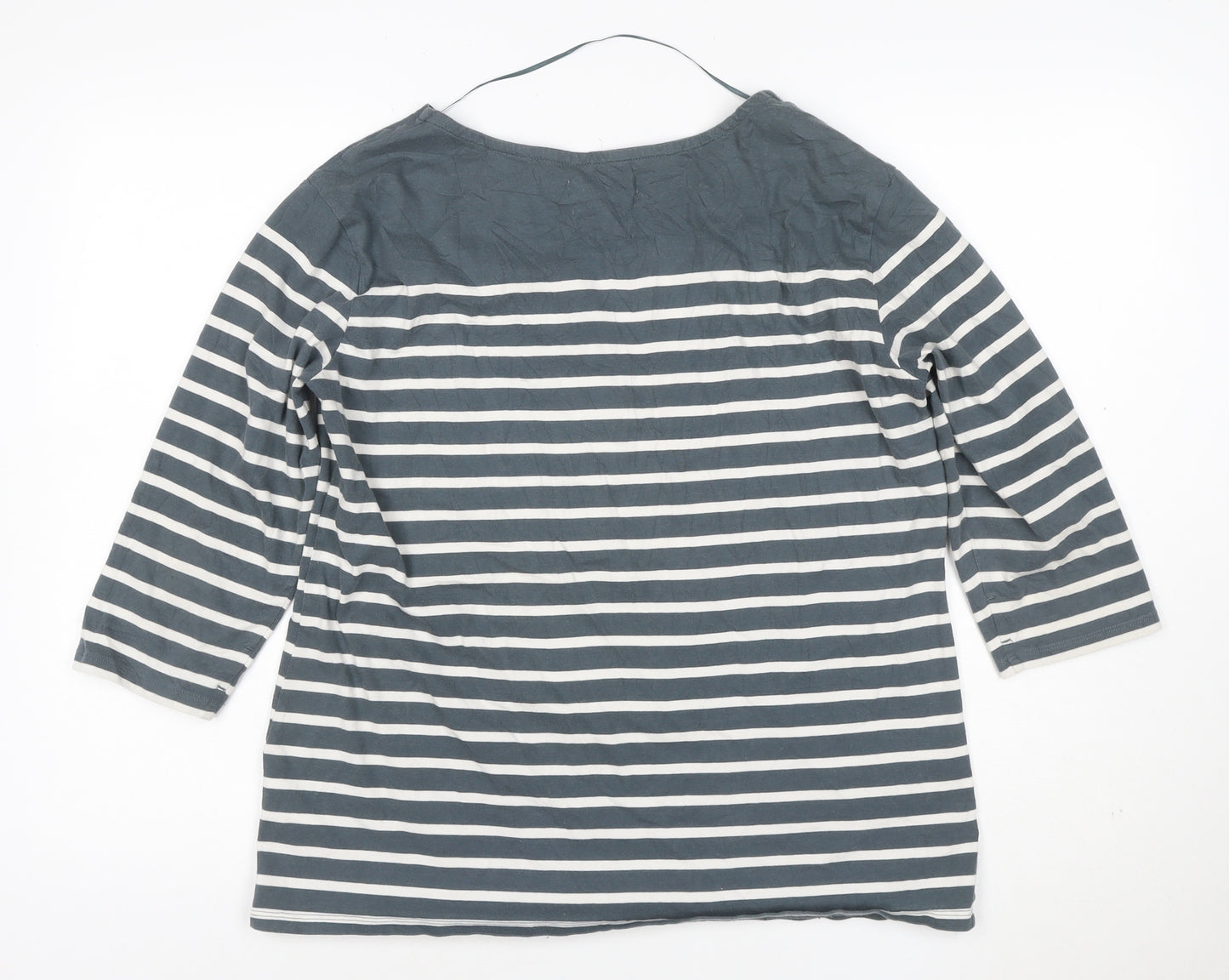 Seasalt Women Blue Striped 3/4 Sleeve Organic Cotton T-Shirt XL