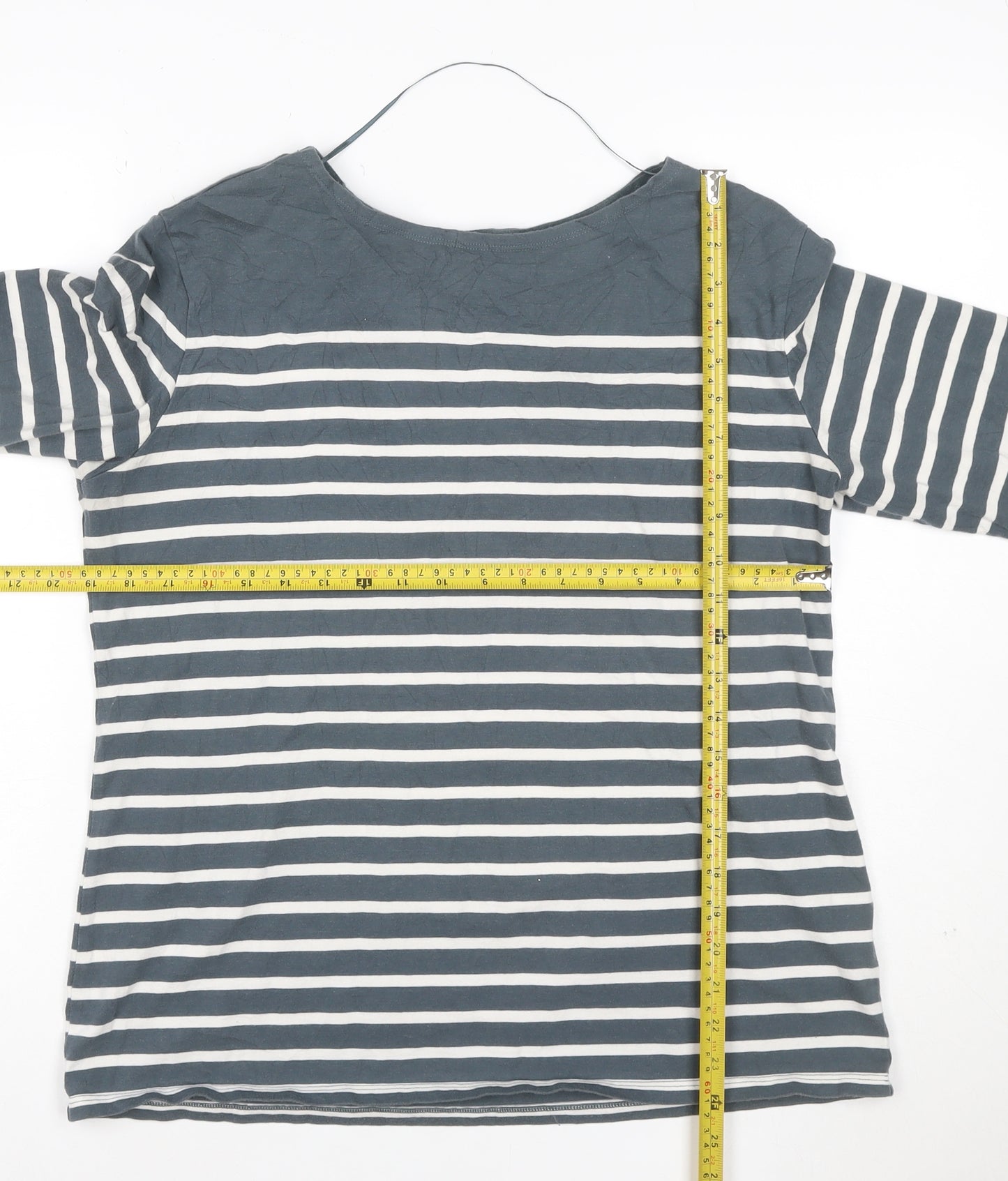 Seasalt Women Blue Striped 3/4 Sleeve Organic Cotton T-Shirt XL
