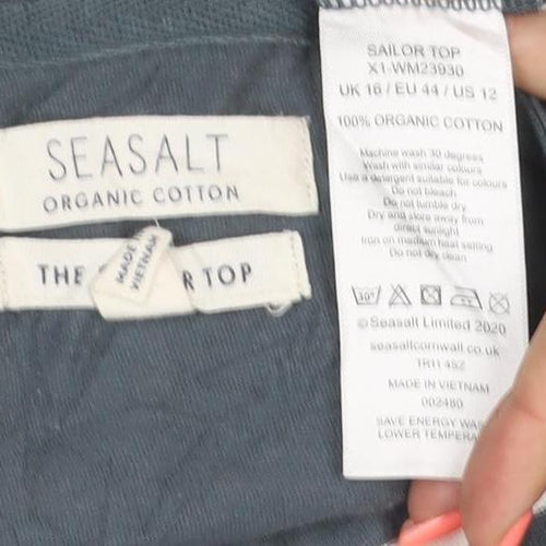 Seasalt Women Blue Striped 3/4 Sleeve Organic Cotton T-Shirt XL