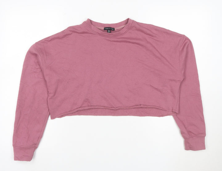 I Saw It First Women Pink Cropped Pullover Sweatshirt UK 8