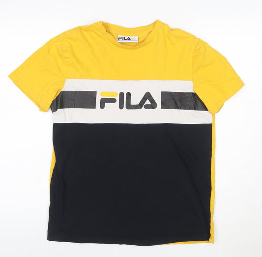 Fila Womens Yellow Colourblock Logo Cotton T-Shirt Size S